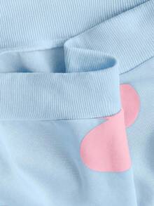 SHEIN Tween女孩休閒圓領長袖秋季衛衣套裝 - 藍色 - 查看 8