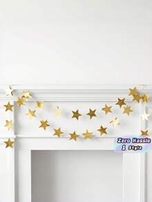 1Pc 157.48" Gold Star Sequin Banner Set, No Power Required For Party Birthday Decor DIY Crafts - multicolor - View 1