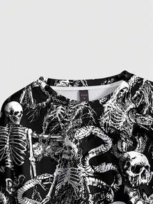 ROMWE Sweatshirt Pullover Motif Tengkorak Gaya Gothic Gelap Ukuran Besar - Hitam - View 4