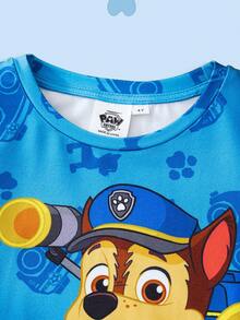 SHEIN | PAW Patrol 2pcs/Set Casual Style Young Boy Pajamas, Round Neck Short Sleeve Top And Shorts, Comfortable Loungewear - Blue - View 6