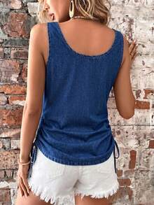 Breezaya Women's Fashion Versatile Button Street Denim Top - Blue - View 4