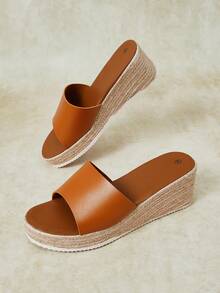 Styleloop Women's Fashionable Versatile Buckle Design Thick Sole Wedge Sandals For Daily Wear - Dark brown + leather surface - View 5