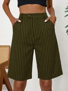 Aveloria Modichic Striped Slant Pocket Bermuda Suit Shorts  - Green - View 1