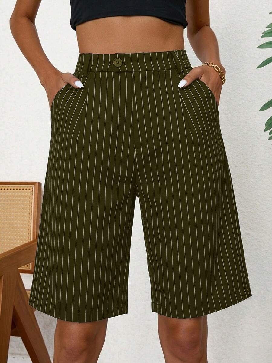 Aveloria Modichic Striped Slant Pocket Bermuda Suit Shorts - Green - View 1