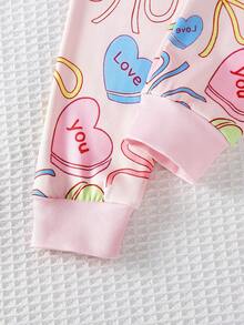 2 Pieces Girls' Tight Long Sleeve Pants With Cute Heart & Bow Full Print, Best Gift For Girls, Home Wear, Versatile Fashion, Best Choice - Pink - View 5