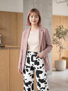 SHEIN PETITE 對比色奶牛印花直筒寬鬆牛仔褲，附腰帶環，適合嬌小女性日常約會、日間賽事，白色夏季牛仔女郎休閒 Y2K 風格 - 彩色 - 查看 8