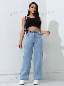 Women's Casual Versatile Everyday Denim Jeans With Pockets And Buttons - Medium Wash - View 3