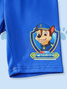 SHEIN | PAW Patrol 卡通印花撞色圆领短袖上衣和短裤睡衣套装，适合小男孩 - 藍色 - 查看 7