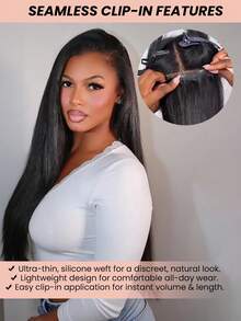 Seamless Clip In Hair Extension Light Yaki Straight Real Human Hair Remy Hair Clip Ins For Women Natural Human Hair 7pcs With 16clips Per Set - SNatural - View 6