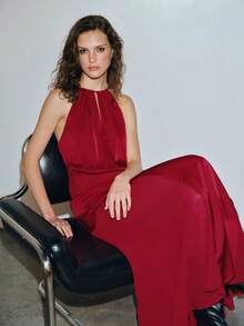 MOTF PREMIUM URBAN SATIN CHIFFON PATCHWORK FITTED DRESS SPRING/SUMMER - Red - View 6
