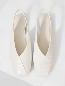MOTF 女款新款歐美時尚石紋後扣平底方頭涼鞋，白色百搭氣質一腳蹬仙女風，舒適優雅度假風鞋 - 白色 - 查看 1