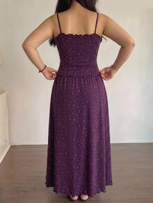 Dazy Plus 2pcs Set Charming Lace Patchwork Sleeveless Camisole Long Skirt Pajama Set - Violet Purple - View 5