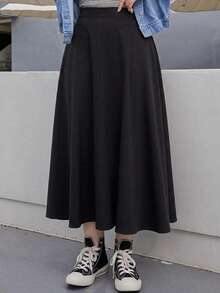 Dazy Plus Solid Color Casual Soft Fun Commute Office Formal Versatile Mid-Length Black Skirt For Autumn Autumn - Black - View 1