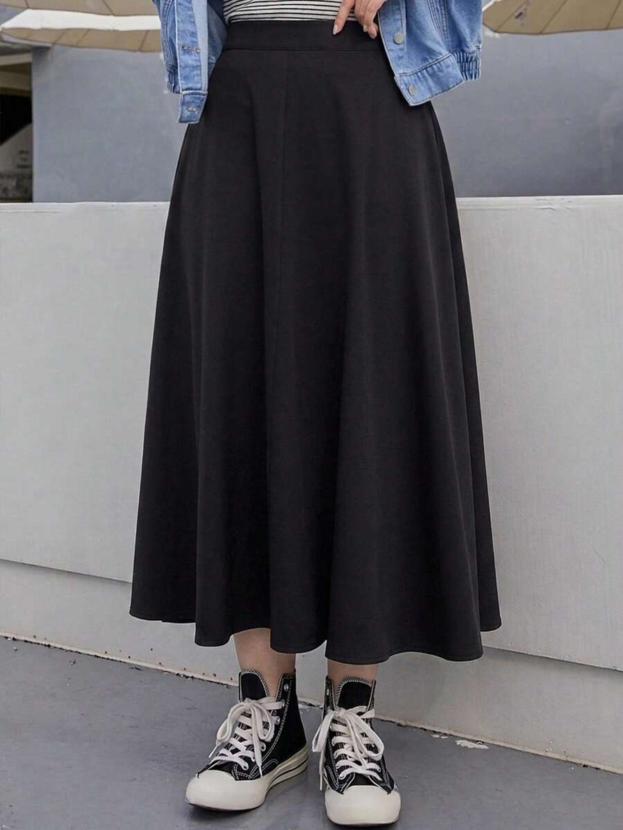 Dazy Plus Solid Color Casual Soft Fun Commute Office Formal Versatile Mid-Length Black Skirt For Autumn Autumn - Black - View 1