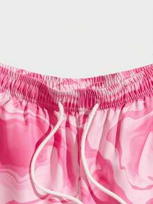 ROMWE MEN Men's Plus Size Casual Drawstring Waist All-Over Print Pocket Shorts - Pink - View 4