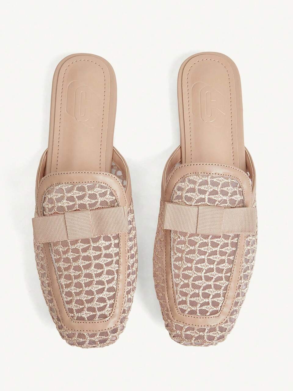 CUCCOO CHICEST Fashion Apricot Mesh Bow Women's Flat Mules Shoes Fashionable Breathable Cute Sweet Elegant Women's Flat Backless Shoes Slippers Women's Shoes Fall Shoes