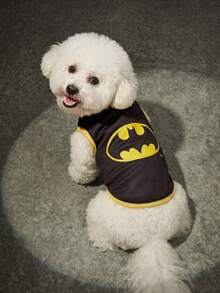 Batman X PETSIN 1件黑色與黃色對比超級英雄印花寵物背心，柔軟透氣、防跳蚤、減少掉毛、耐熱，讓您的貓或狗能自由活動，非常適合室內遊戲或戶外探險 - 彩色 - 查看 2