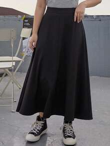 Dazy Plus Solid Color Casual Soft Fun Commute Office Formal Versatile Mid-Length Black Skirt For Autumn Autumn - Black - View 2