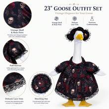 Halloween Gothic White Goose Figure With Skull & Rose Dress Lace Hat - Spooky Outdoor Garden Decoration - A - View 5