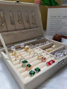 1pc Large Capacity 2-Layer Jewelry Box, Bathroom Storage Box, Containers, Jewelry Organizer, Cabinet Storage Box, Jewelry Box For Necklaces, Earrings, Bracelets, Rings, Elegant French Style, Gold Jewelry Box, - Multicolor - View 5