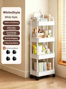 Multi-Functional Rolling Storage Cart, Plastic Organizer Baskets With Woven Handles, Movable Vertical Shelving Unit For Kitchen, Bathroom, Bedroom & Office, Rolling Utility Rack For Home & Desk Storage - Multicolor - View 11