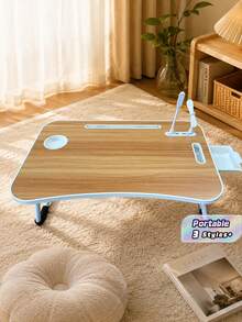 1Pc Foldable Bed Desk, Portable Wooden Laptop Table, Space Saving Design For Dormitory Small Apartments Bedside Use, Multi-Functional Notebook Computer Tray For Laptops, Books & Daily Supplies - Multicolor - View 1