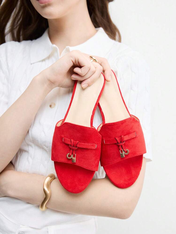 CUCCOO BIZCHIC Women's Shoes, Rose Red, Suede Texture, Classic Flat-Bottomed Slippers, Comfortable And Versatile In Summer, Suitable For Commuting Office Wear - Rose Red - View 1