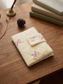 Cirelle 1PC A6 Aesthetic Quilted Fabric Book Cover With Snap Closure, Soft Bow Print Book Sleeve Case, Protective Book Jacket Cover Holder For Planner, Notebook & Novels - Single Piece - View 2