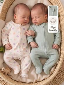 SHEIN Vintaside Kids 2件裝新生兒男嬰休閒針織睡衣，可愛卡通恐龍圖案 - 綠色 - 查看 8