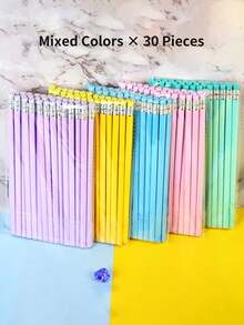 30pcs Assorted Macaron Color Wooden Pencils With Erasers For Writing & Arts Back To School - Multicolor - View 7