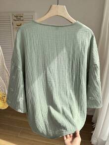 Comfortcana Plus Size Women's Floral Embroidered Pattern Casual Daily Long Sleeve Cardigan - Green - View 4