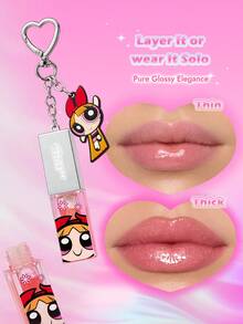 THE POWERPUFF GIRLS X SHEIN 1 Peça Brilho Labial Perolado Rosa com Pingente, Glaze Labial Sedoso e Hidratante, Pode Ser Usado em Camadas ou Sozinho, Cria um Brilho Labial Vítreo - Vermelho - Visão 2