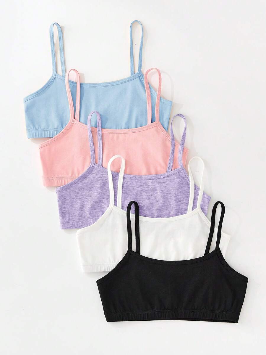 SHEIN Girlism 少女黑白粉簡約舒適親膚細肩帶內衣 6件組 - 彩色 - 查看 1