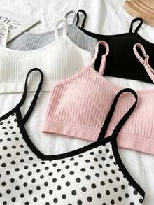 SHEIN 青少年女孩針織純色波點細肩帶內衣3件組 - 彩色 - 查看 3