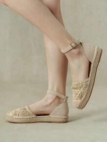 Styleloop Women's Apricot Holiday Style Woven Pull-Up Belt Hemp Rope Flat-Soled Shoes - Apricot - View 4
