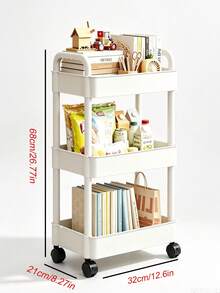 Multi-Functional Rolling Storage Cart, Plastic Organizer Baskets With Woven Handles, Movable Vertical Shelving Unit For Kitchen, Bathroom, Bedroom & Office, Rolling Utility Rack For Home & Desk Storage - Multicolor - View 5