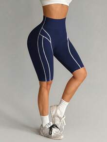 Slayform Slayform Colorblock Seamless Athletic 5" Shorts - Navy Blue - View 5