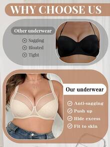 Bra Push Up Kasual Nyaman Berbahan Renda Transparan Warna Beige Ukuran Plus dengan Pola Polos - Krem - View 5