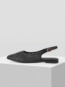 Mnmlis Women's Baotou Rear Empty Pointed Flats - Black - View 3