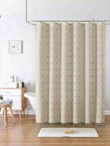 1 Piece Standard Size Waterproof Thick Polyester Tufted Hydrangea Shower Curtain Three Dimensional Cut Flower Decorative Mold Resistant Quick Dry Lightweight Solid Neutral Tone Bathroom Divider For Home Restroom Daily Bathing Space Trending - Beige - View 9