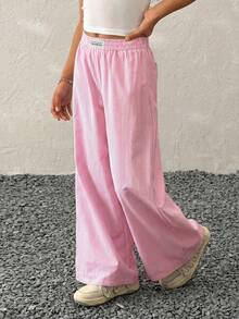Tween Girl Tween Girls Spring/Summer Streetwear Graphics Pink Baggy Straight Pants - Baby Pink - View 3