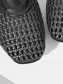MOTF PREMIUM SPRING AND SUMMER NEW FRENCH FASHION RETRO HOLLOW WOVEN FISHING NET SHOES WOMEN'S BALLET SHOES SQUARE TOE FLAT MARY JANE SHOES LIGHT AND COMFORTABLE - Ink ash - View 5