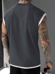 SLATEMANN 男士熱銷舒適素色華夫格布料背心，對比滾邊圓領，適合正式或休閒場合、休閒度假、用餐聚會、極簡辦公，百搭休閒風格，適合個人穿著或送給朋友的禮物，熱門山本背心 - 彩色 - 查看 2