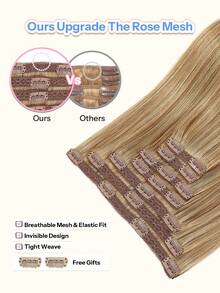 7 Peças Extensões de Cabelo Humano com Presilhas 20 Presilhas Invisíveis Trama Dupla F4/27 Marrom Médio e Loiro 14-22 Polegadas Cabelo Humano Real Premium Textura Macia e Espessa Durável & Anti-Queda Ótima Escolha para Cabelos Finos Penteado de Salão e Uso Diário para Mulheres & Meninas - S4/27 - Visão 5