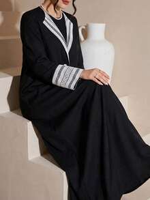 SHEIN Najma Women's Elegant Embroidered Patchwork Abaya - Black - View 7