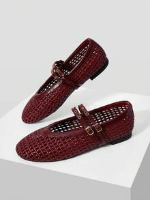 MOTF WOMEN BRAID ROUND TOE FLATS SPRING SHOES FALL SHOES - Burgundy - View 9
