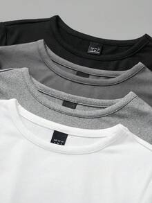 SHEIN BASICS 女款純色圓領短袖休閒T恤連身衣 日常白天穿著 夏季 黑色 灰色 淺灰色 白色 - 彩色 - 查看 5