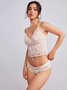 Elorette Set Pakaian Dalam Wanita Nyaman dengan Motif Renda Bunga - Putih - View 4