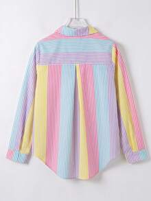 Elladie kids Tween Girl Striped Sun Protection Shirt, Spring/Summer, Korean Style,Holiday,Summer,Travel - Multicolor - View 2