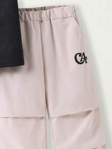 SHEIN Casuvi Kids 青少年男孩字母印花T恤與長褲2件套 - 黑色 - 查看 5